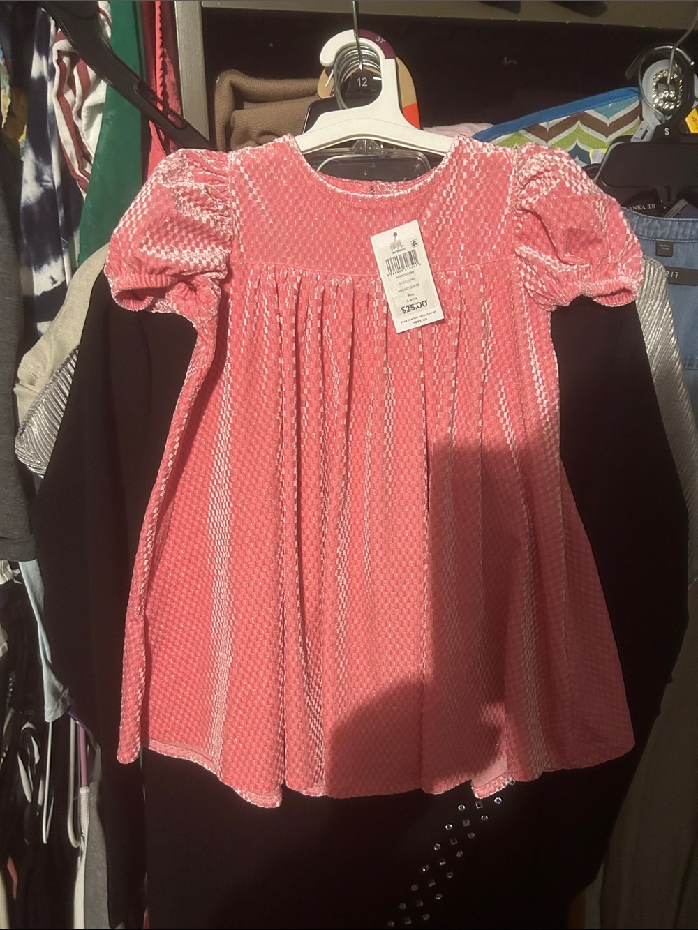 next Pink Velvet Puff-Sleeve Dress Top